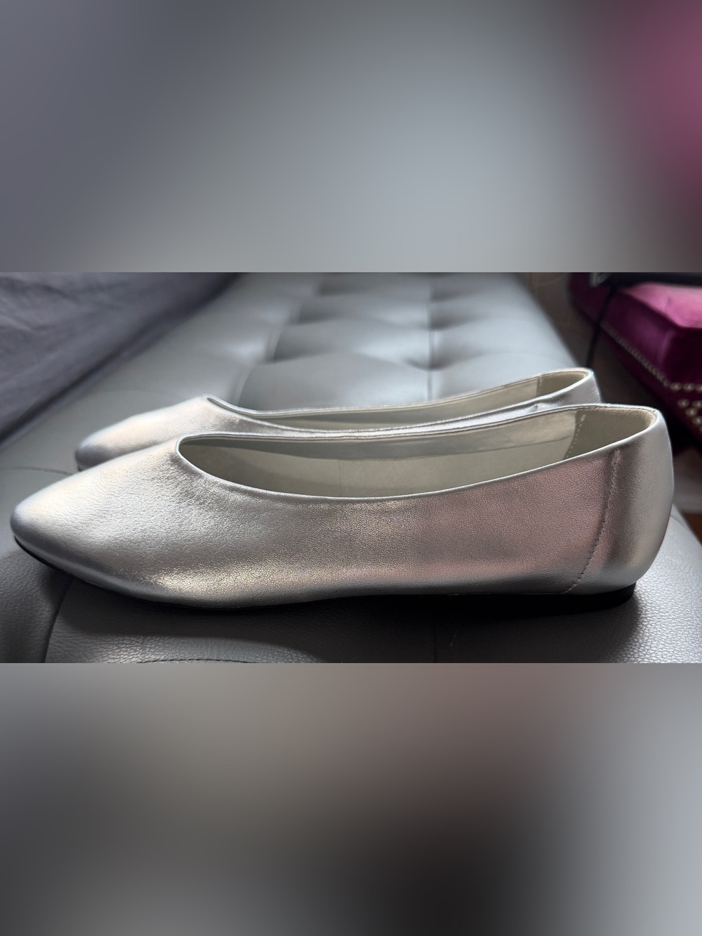 Metallic Silver Open Edit Slip-On Ballet Flats sz 9